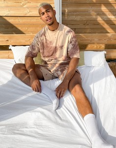 Шорты и футболка для дома с принтом тай-дай ASOS DESIGN-Бежевый