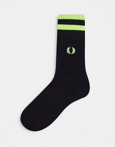 Черные носки с двумя неоновыми полосками и вышитым логотипом Fred Perry-Черный
