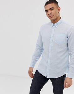 Льняная приталенная рубашка с длинными рукавами French Connection-Синий