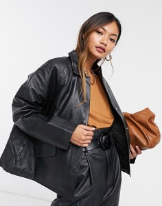 Черная кожаная куртка с утепленной подкладкой Selected Femme-Черный