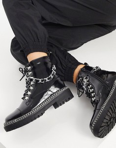 Черные массивные ботинки на шнуровке с утолщенной подошвой Truffle Collection-Черный