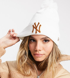 Белая шапка-бини с помпоном и буквами NY золотисто-розового цвета New Era Exclusive-Белый
