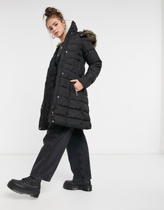 Черное дутое пальто макси с капюшоном New Look-Черный