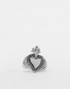 Серебристое кольцо-печатка с дизайном в виде сердца и пламени Topman-Золотой