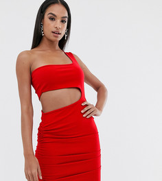 Красное платье мини на одно плечо с вырезом и сборками Fashionkilla-Красный