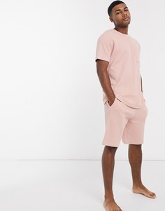 Вафельные шорты и футболка для дома ASOS DESIGN-Розовый