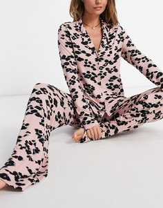 Комплект из пижамной рубашки и широких брюк с леопардовым принтом Missguided-Розовый