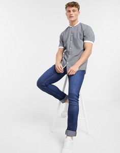 Темно-синяя бейсбольная рубашка в полоску с короткими рукавами River Island-Темно-синий