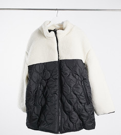 Черно-белая стеганая куртка с искусственным мехом ASOS DESIGN Curve-Мульти