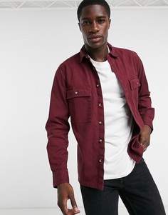 Куртка-рубашка из ткани саржа винного цвета ASOS DESIGN-Красный