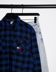 Темно-синяя фланелевая рубашка навыпуск Tommy Jeans-Черный