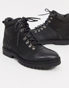 Черные кожаные походные ботинки на массивной подошве со шнуровкой Silver Street-Черный