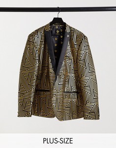Пиджак из черного бархата с атласными лацканами и блестящим геометрическим узором золотистого цвета Twisted Tailor PLUS-Золотой