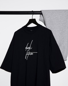 Черная oversized-футболка из плотной ткани с вышивкой на груди ASOS Dark Future-Черный