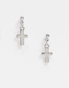Серебристые серьги-гвоздики с подвесками-крестиками Topman-Серебристый
