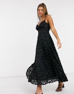 Черное платье миди из фактурной 3D-ткани Forever U-Черный