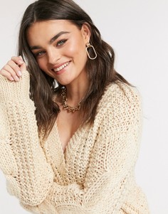 Кремовый джемпер из вафельного трикотажа с V-образным вырезом Y.A.S-Белый