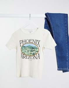 Бежевая футболка с принтом и надписью "Phoenix" Topshop-Белый