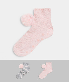 Набор из двух пар мягких носков с помпонами и узором фэр-айл Loungeable-Розовый