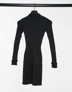 Блестящее платье мини с высоким воротом Fashion Union-Черный
