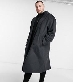 Полушерстяное удлиненное пальто темно-серого цвета ASOS DESIGN Plus-Черный
