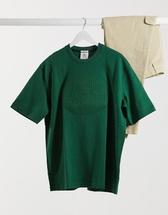 Зеленая футболка в стиле oversized с логотипом в тон Lacoste-Зеленый