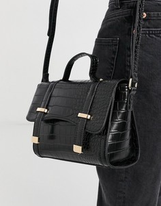 Черная сумка через плечо с отделкой под крокодиловую кожу ASOS DESIGN-Черный