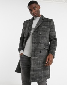 Двубортное пальто в клетку French Connection-Серый