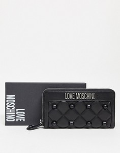 Черный стеганый кошелек с заклепками Love Moschino