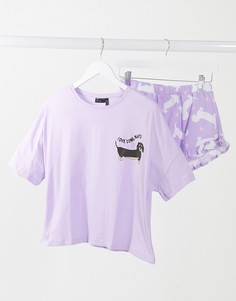 Сиреневый пижамный комплект с шортами и футболкой с принтом таксы ASOS DESIGN-Фиолетовый