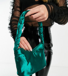 Сумка через плечо из зеленого атласа с плетеным ремешком My Accessories London Exclusive-Зеленый