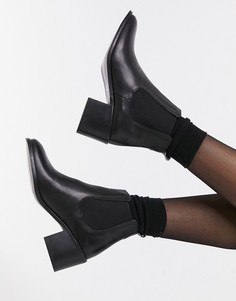 Черные кожаные ботинки челси на блочном каблуке Depp-Черный