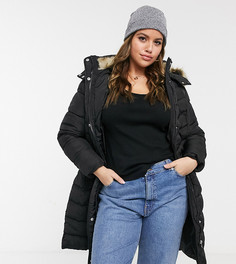 Удлиненное дутое пальто черного цвета New Look Curve-Черный