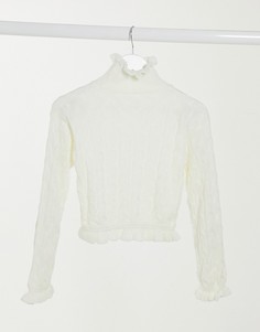 Белый джемпер с узором «косичкой» и оборками по краям I Saw It First