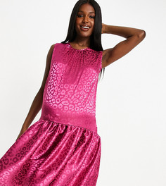 Розовое платье миди с заниженным подолом и леопардовым принтом Queen Bee-Мульти