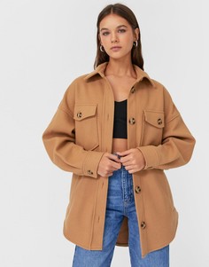 Куртка-рубашка бежевого цвета Stradivarius-Коричневый