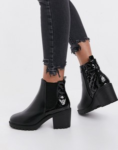 Черные ботинки челси на каблуке со стеганой вставкой сзади New Look Wide Fit-Черный