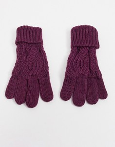 Вязаные перчатки с отворотом и узором «косичка» сливового цвета Boardmans-Фиолетовый