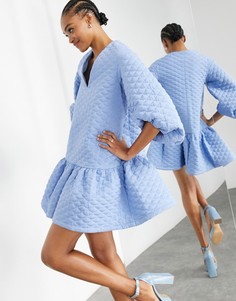 Голубое стеганое платье мини с ярусным подолом ASOS EDITION-Синий