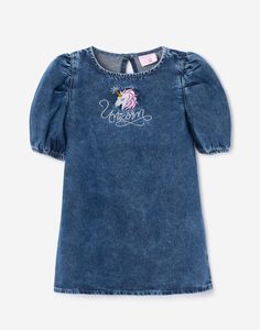 Джинсовое платье с единорогом для девочки Gloria Jeans