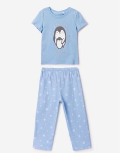 Голубая пижама с пингвинами для девочки Gloria Jeans