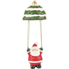 Елочная игрушка Санта с парашютом-елочкой 10 см Без бренда