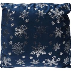 Подушка декоративная полиэстер со Снежинками синяя 45х45 см Без бренда