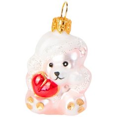 Елочная игрушка Медвежонок с сердечком розовый 12 см Без бренда