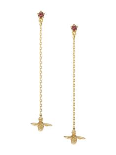 Alex Monroe серьги-подвески Fine Chain Bee из желтого золота с сапфирами