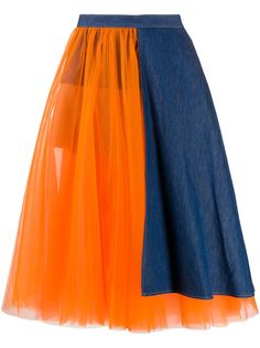 Junya Watanabe расклешенная юбка со вставкой из денима