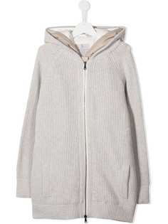 Brunello Cucinelli Kids многослойный длинный кардиган с капюшоном