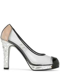 Chanel Pre-Owned прозрачные туфли-лодочки на каблуке с эффектом металлик