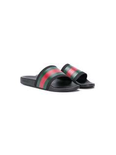 Gucci Kids шлепанцы с отделкой Web
