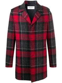 Saint Laurent однобортное пальто в шотландскую клетку